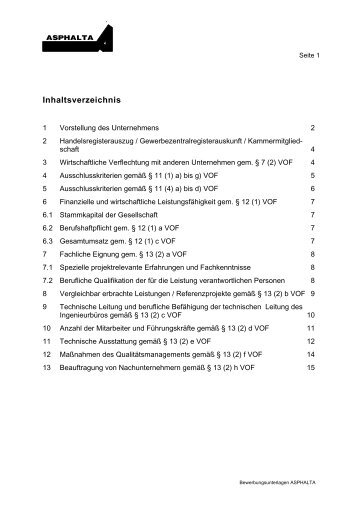 Inhaltsverzeichnis - Asphalta Prüf- und Forschungslaboratorium Gmbh