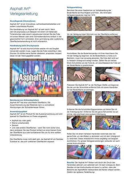Asphalt Art® Verlegeanleitung - Asphalt Art International AG