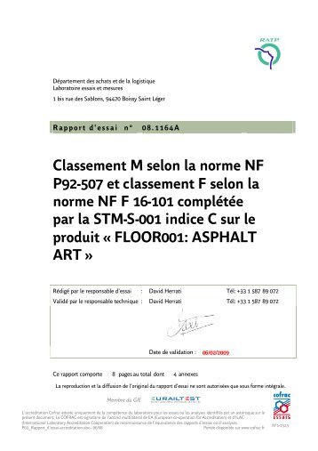 et classement F selon la norme NF F 16-101 - Asphalt Art ...