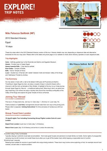 Trip Notes for Nile Felucca Sailtrek (NF) - Explore