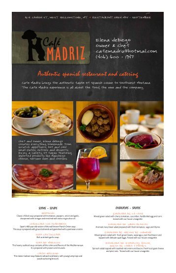 View a pdf of the Cafe Madriz Catering Menu - Explore Big Sky