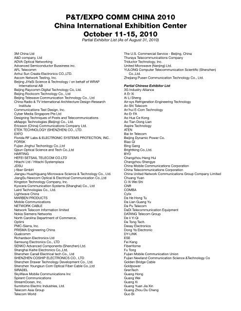 Current List of Exhibitors - Expo Comm