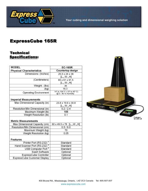 165R Specifications (pdf) - EXPRESSCUBE.com