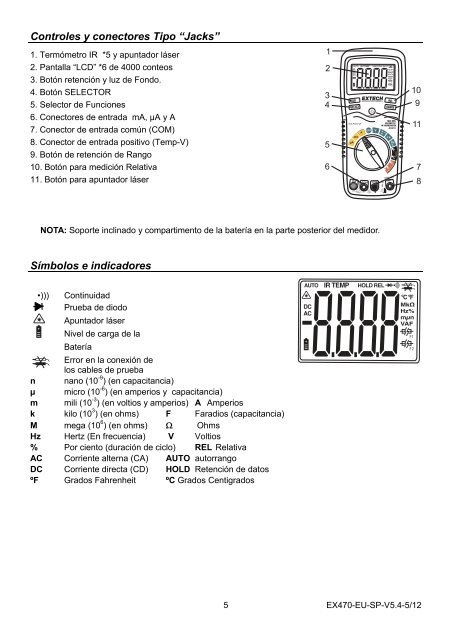 Manual del usuario Multímetro con mediciones en RMS - Extech ...