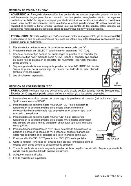 Manual del usuario Multímetro con mediciones en RMS - Extech ...