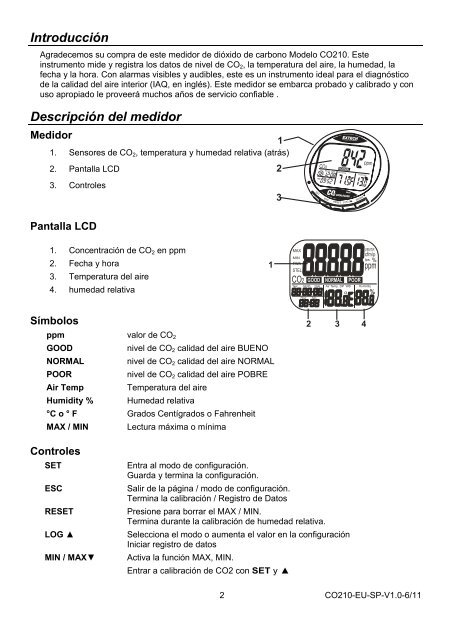 Monitor de CO2 y registrador de datos - Extech Instruments