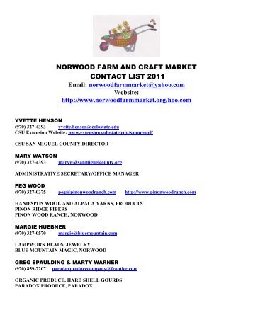 NORWOOD FARM AND CRAFT MARKET CONTACT LIST 2011 ...