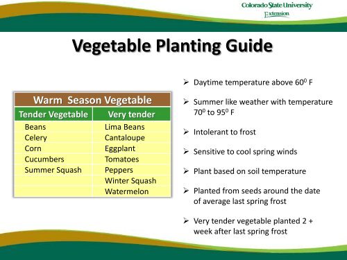 Vegetable Garden Planting Guide - Colorado State University ...