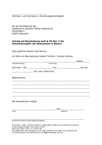 Antrag Beurlaubung (pdf) - Städtischen Adalbert-Stifter-Realschule