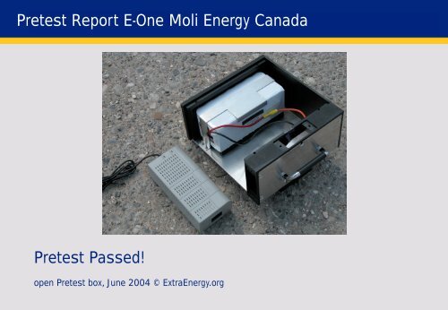 Pretest Report E-One Moli Energy Canada - ExtraEnergy.org
