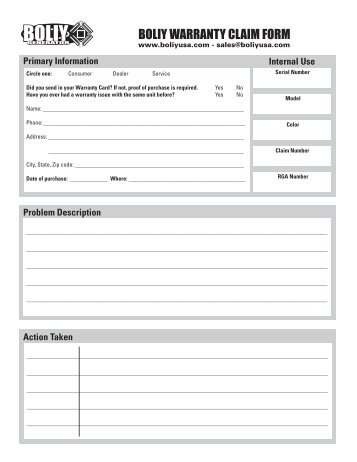 BOLIY WARRANTY CLAIM FORM - Extreme Max