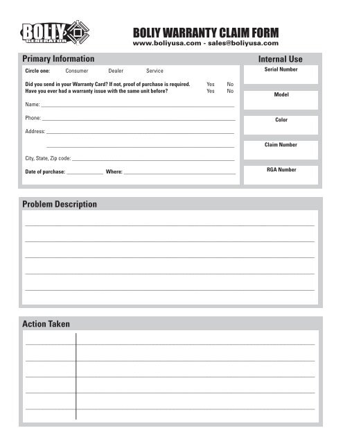 BOLIY WARRANTY CLAIM FORM - Extreme Max