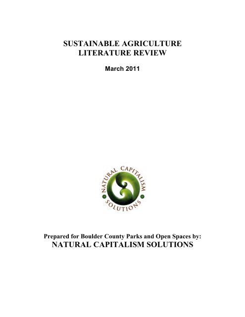 Sustainable Agriculture Literature Review - Boulder County
