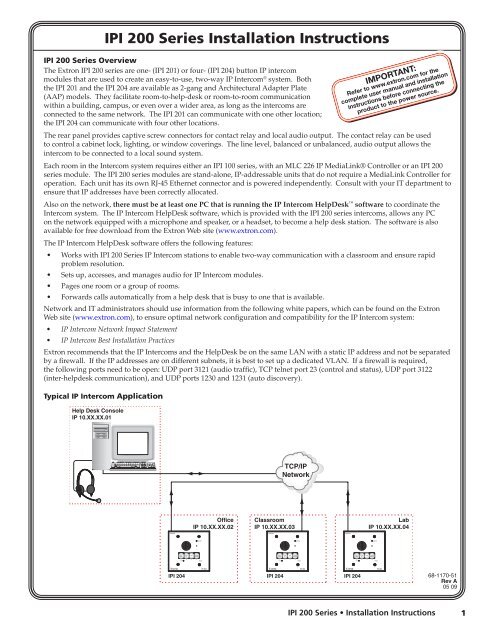 IPI 200 Series Installation Instructions