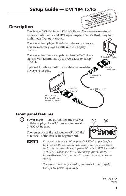 DVI 104 Tx/Rx Setup Guide - Extron Electronics