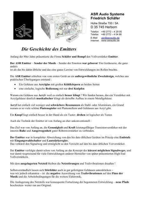 Emitter Exclusive - ASR Audio Systeme Friedrich Schäfer