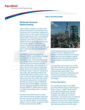 Moderate pressure Hydrocracking - ExxonMobil