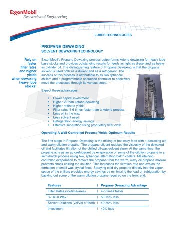 Propane Dewaxing Solvent Dewaxing Technology - ExxonMobil