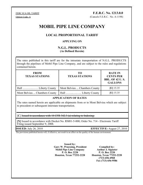MOBIL PIPE LINE COMPANY - ExxonMobil