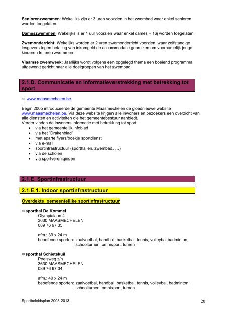 sportbeleidsplan 2008-2013 - Gemeente Maasmechelen