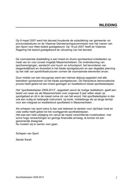 sportbeleidsplan 2008-2013 - Gemeente Maasmechelen