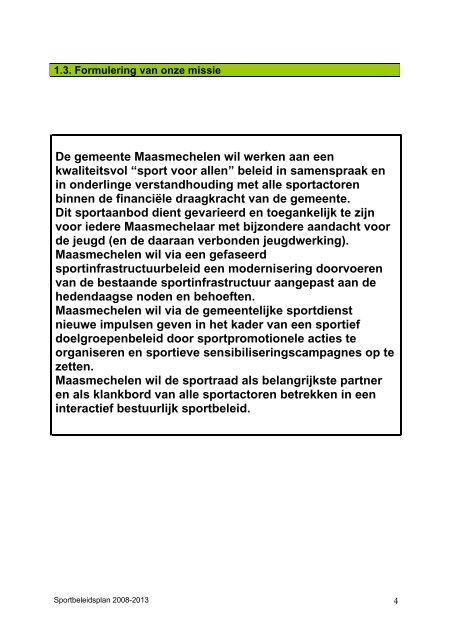 sportbeleidsplan 2008-2013 - Gemeente Maasmechelen