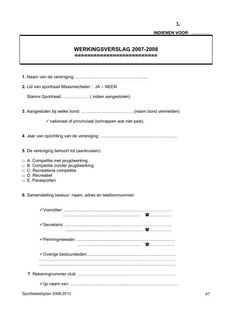 sportbeleidsplan 2008-2013 - Gemeente Maasmechelen