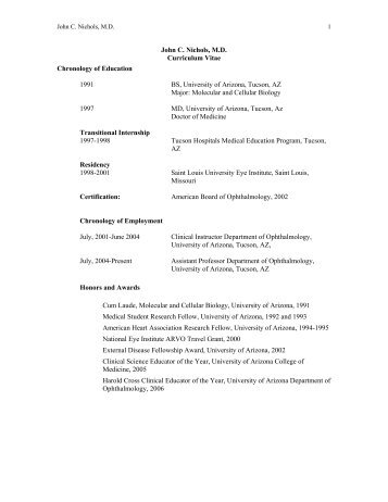 John C. Nichols, M.D. Curriculum Vitae Chronology of Education ...