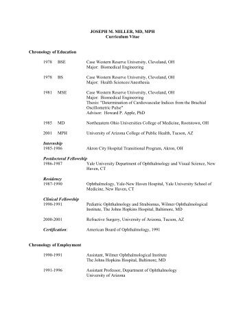 JOSEPH M. MILLER, MD, MPH Curriculum Vitae Chronology of ...