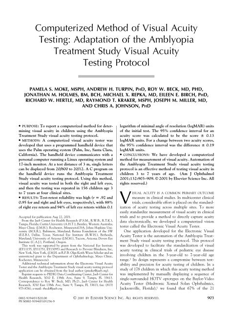 Computerized Method of Visual Acuity Testing - University of Arizona