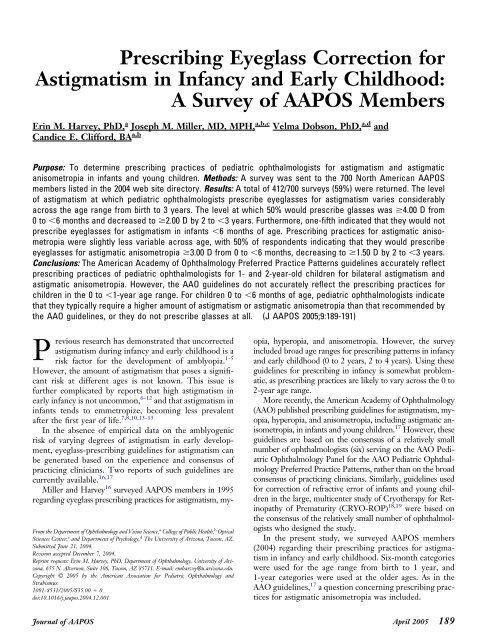 Prescribing Eyeglass Correction for Astigmatism in Infancy and Early ...