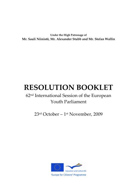 Resolutions booklet in English - European Youth Parliament