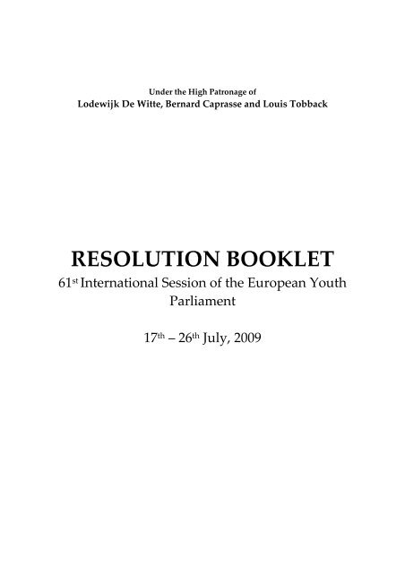 Resolutions booklet in English - European Youth Parliament