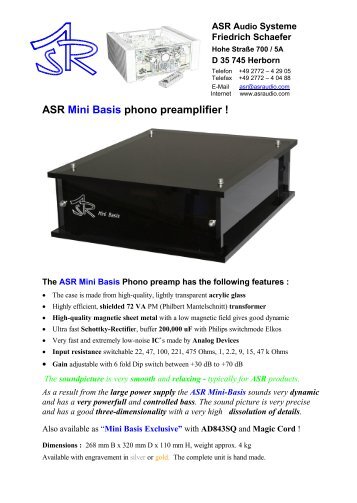 ASR Mini Basis phono preamplifier ! - ASR Audio Systeme Friedrich ...