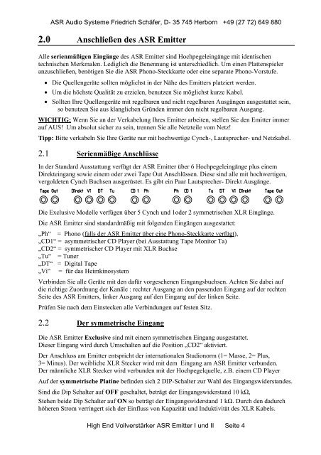 1.0 Erhalt des ASR Emitter - ASR Audio Systeme Friedrich Schäfer