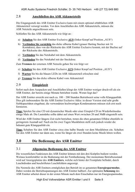 1.0 Erhalt des ASR Emitter - ASR Audio Systeme Friedrich Schäfer