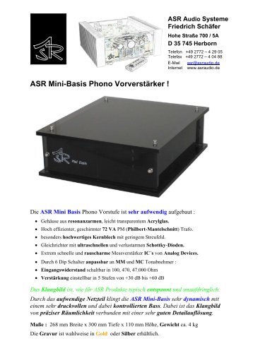 ASR Mini-Basis Phono Vorverstärker - ASR Audio Systeme Friedrich ...