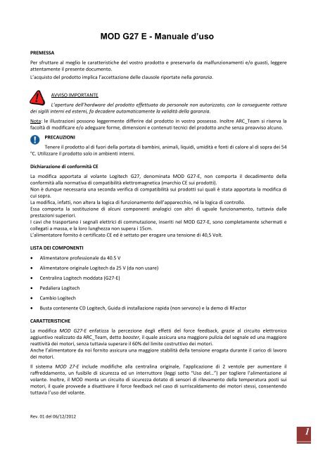 G27 E - Manuale d'uso - ARC_Team