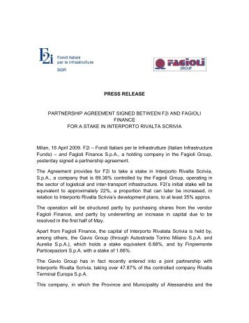 PRESS RELEASE PARTNERSHIP AGREEMENT ... - F2i SGR