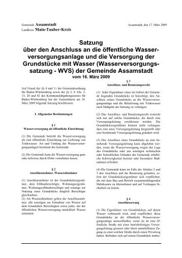 Satzung über den Anschluss an die öffentliche Wasser - Assamstadt