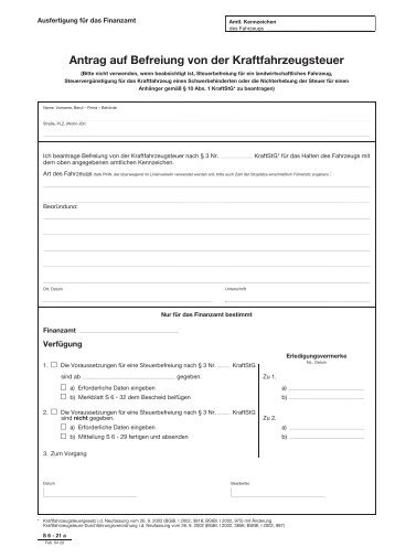 Antrag auf Befreiung von der KfZ-Steuer