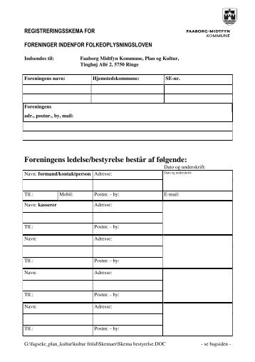 Registreringsskema til foreninger - Faaborg-Midtfyn kommune