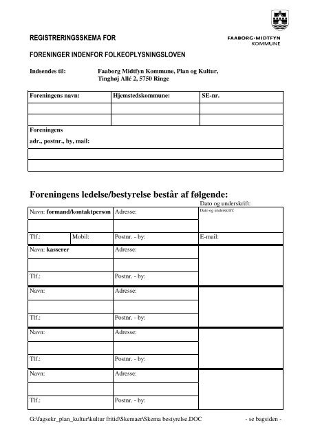 Registreringsskema til foreninger - Faaborg-Midtfyn kommune