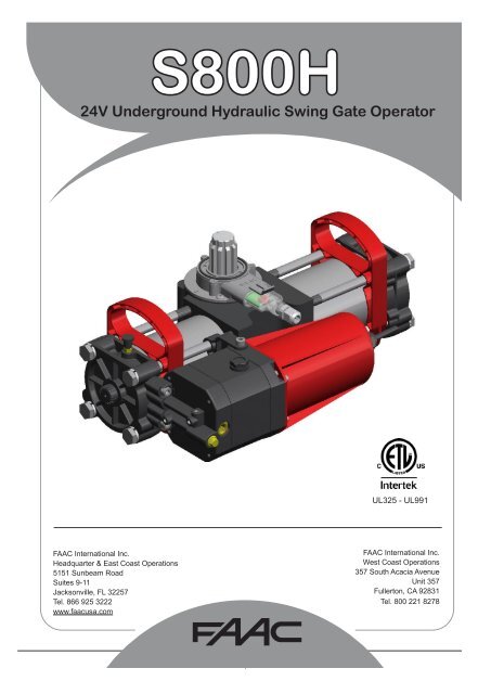 S800H 24V Underground Hydraulic Swing Gate Operator - FAAC USA