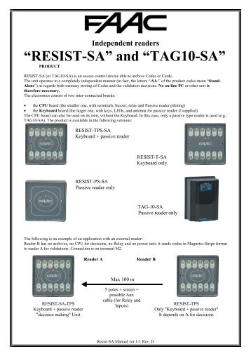 “RESIST-SA” and “TAG10-SA” - FAAC USA