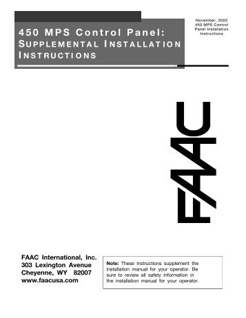 450 MPS Control Panel - FAAC USA