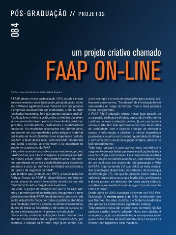 "Um projeto criativo chamado FAAP ON-LINE", Revista Qualimetria ...