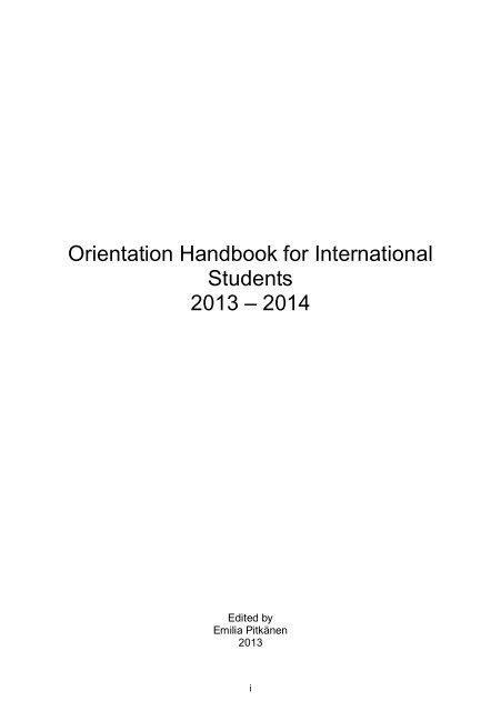 Orientation Handbook for International Students 2013 – 2014