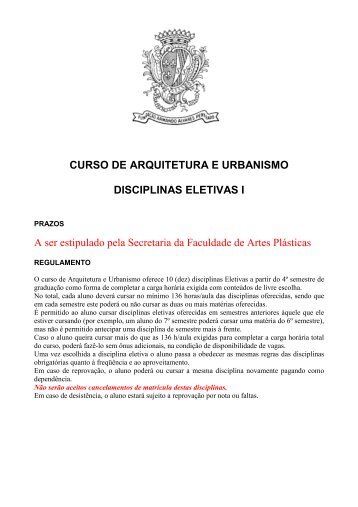 Eletivas I Arquitetura do 4º ao 9º semestres - Faap