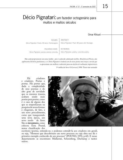 Décio Pignatari:um fazedor octogenário para muitos e muitos ... - Faap